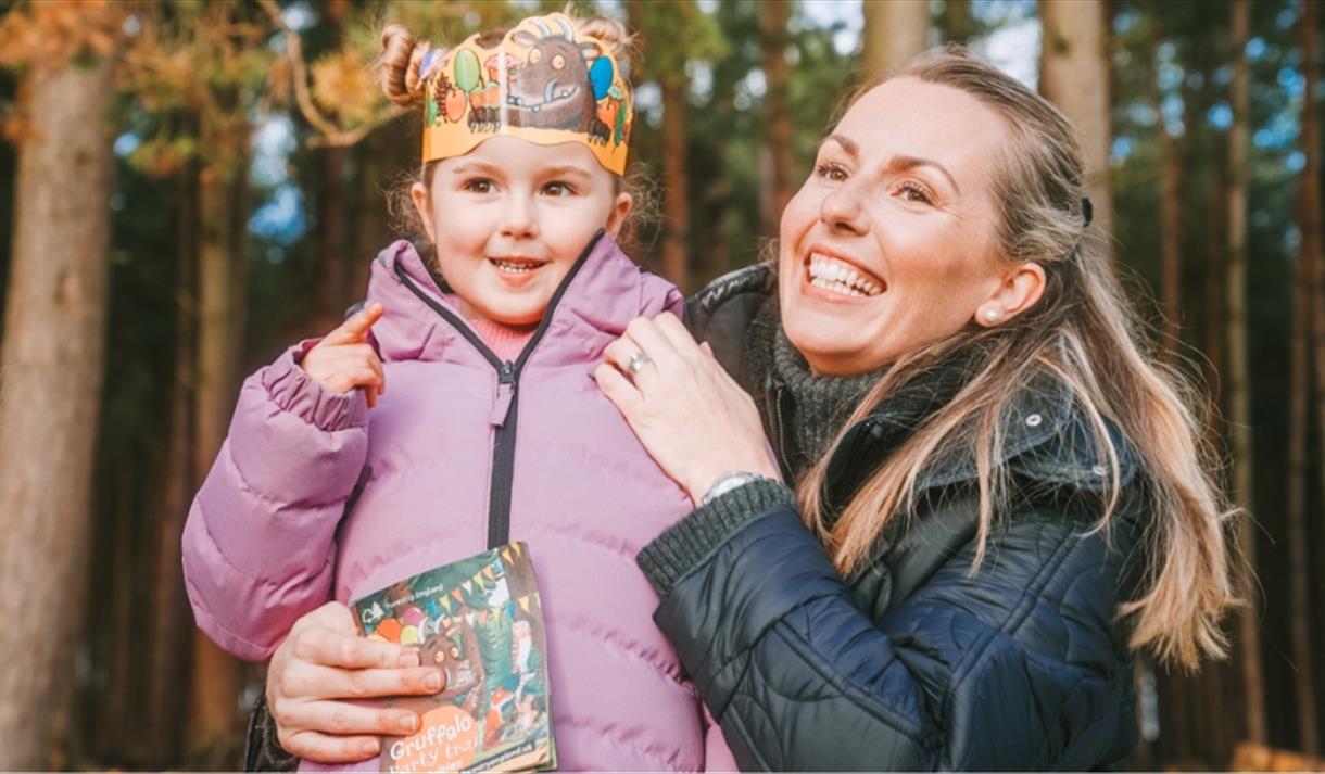 A mother and daughter at Westonbirt enjoying the Gruffalo trail