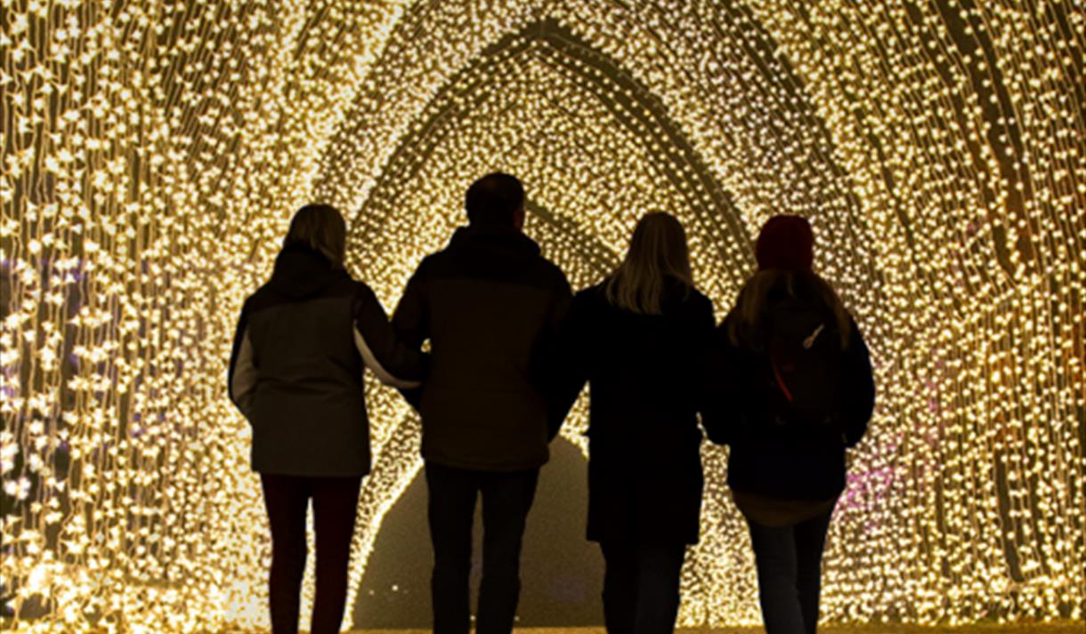 Family exploring tunnel of light