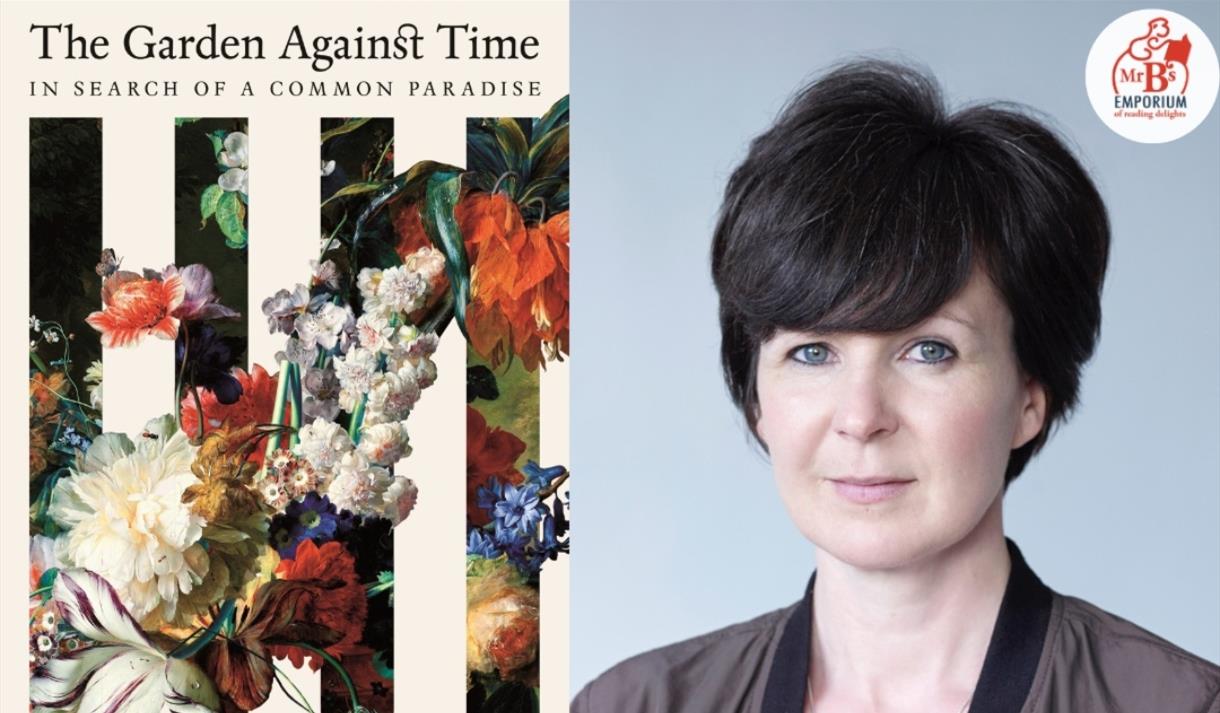A photo of Olivia Laing next to their new book The Garden Against Time