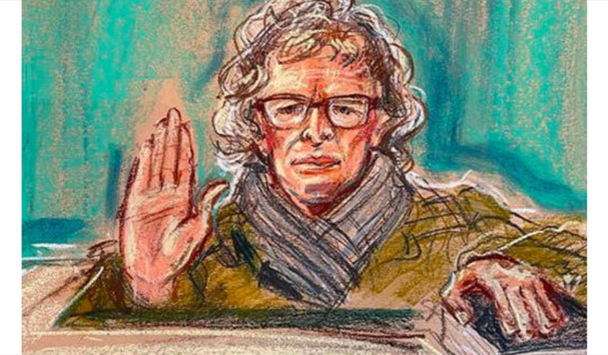 Court room drawing of Simon Munnery