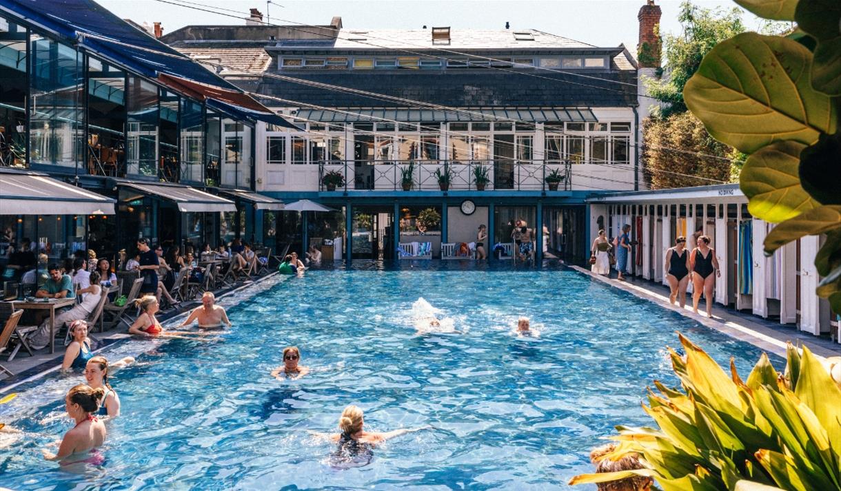 Swimmers in the pool at Bristol Lido