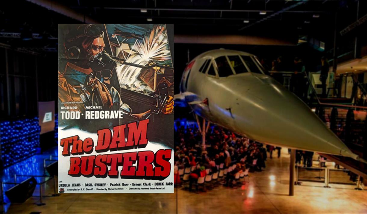 The Dambusters poster with a blurred image of Concorde behind