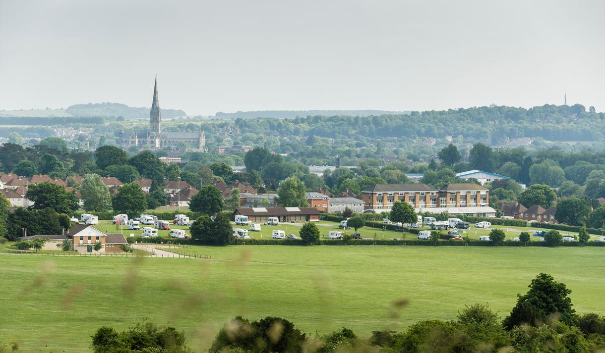 Salisbury Camping and Caravanning Club Site overlooking Salisbury Cathedral