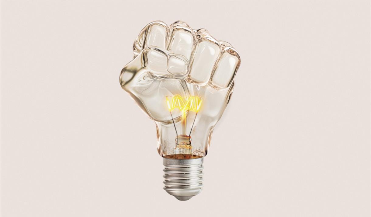 A light bulb in the shape of a fist