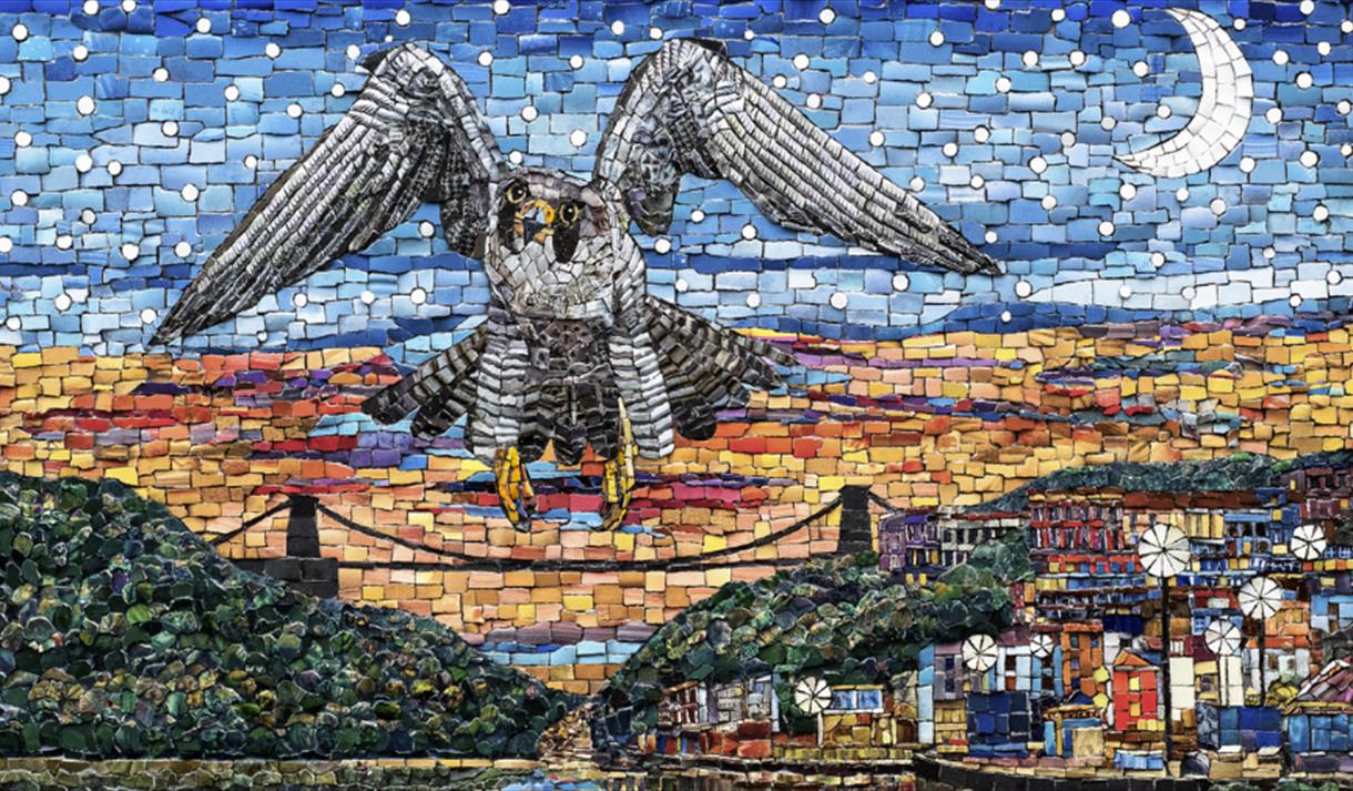 A mosiac of Bristol (specifically a hawk flying over Clifton Suspension Bridge)