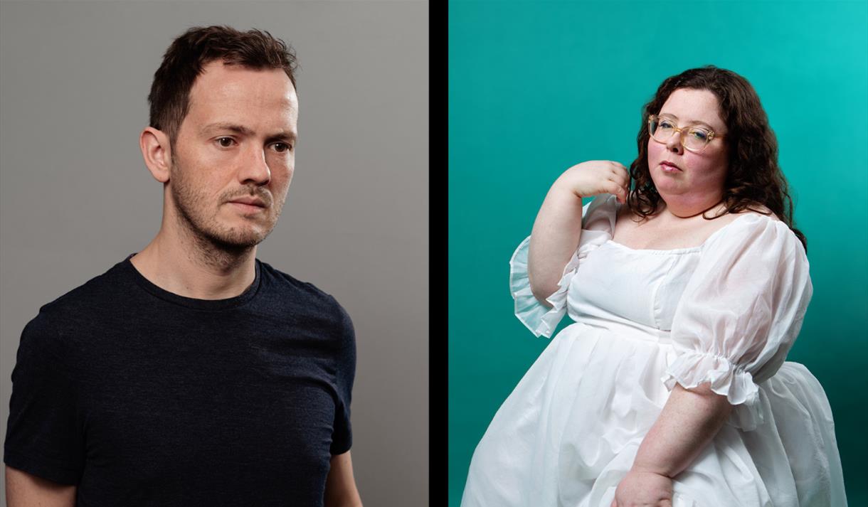 Two images of a man and a woman posing for the camera