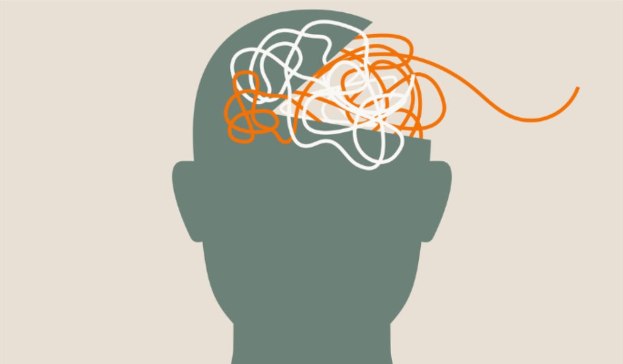 Clip art of a human head half open with string in the shape of a brain flowing out of it.