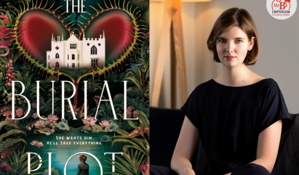 Author Elizabeth Macneal with her novel The Burial Plot