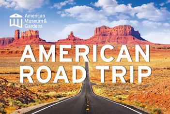 A poster advertising the American Road Trip exhibition at the American Museum & Gardens, Bath