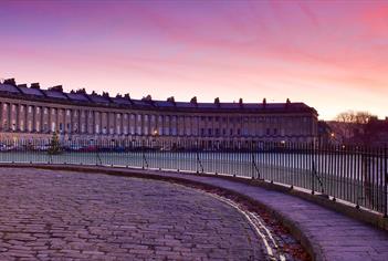 The Royal Crescent in Bath at twilight