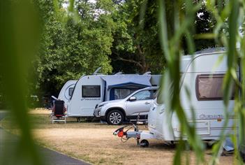 Caravans parked at Chertsey Camping and Caravanning Club Site