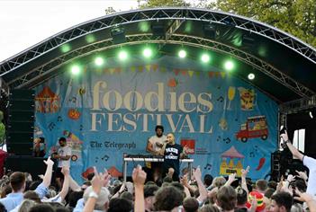 An image of the stage at Foodies Festival. 

