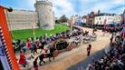 Household Cavalry passing Windsor Castle during a state visit