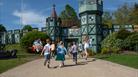 group of children running toward Adventure Castle playground