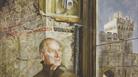 George A Weymouth’s portrait of Prince Philip standing in the shell of St George’s Hall in Windsor Castle after the fire of 1992, holding a roll of fl
