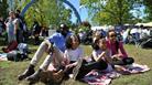 Family sat outside the Jazz Festival