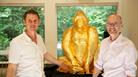 Bristol Zoo Project Artist Luke Jerram (L) and Justin Morris, CEO of Bristol Zoological Society, with Alfred the chocolate gorilla