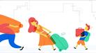 Illustration family dragging luggage