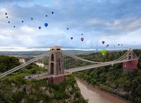 Hot air balloons over Clifton Suspension Bridge in Bristol