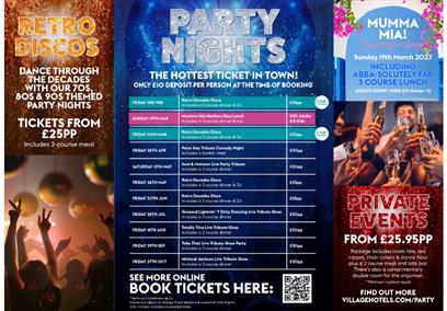 A flyer for Party Nights at The Village Hotel Bristol