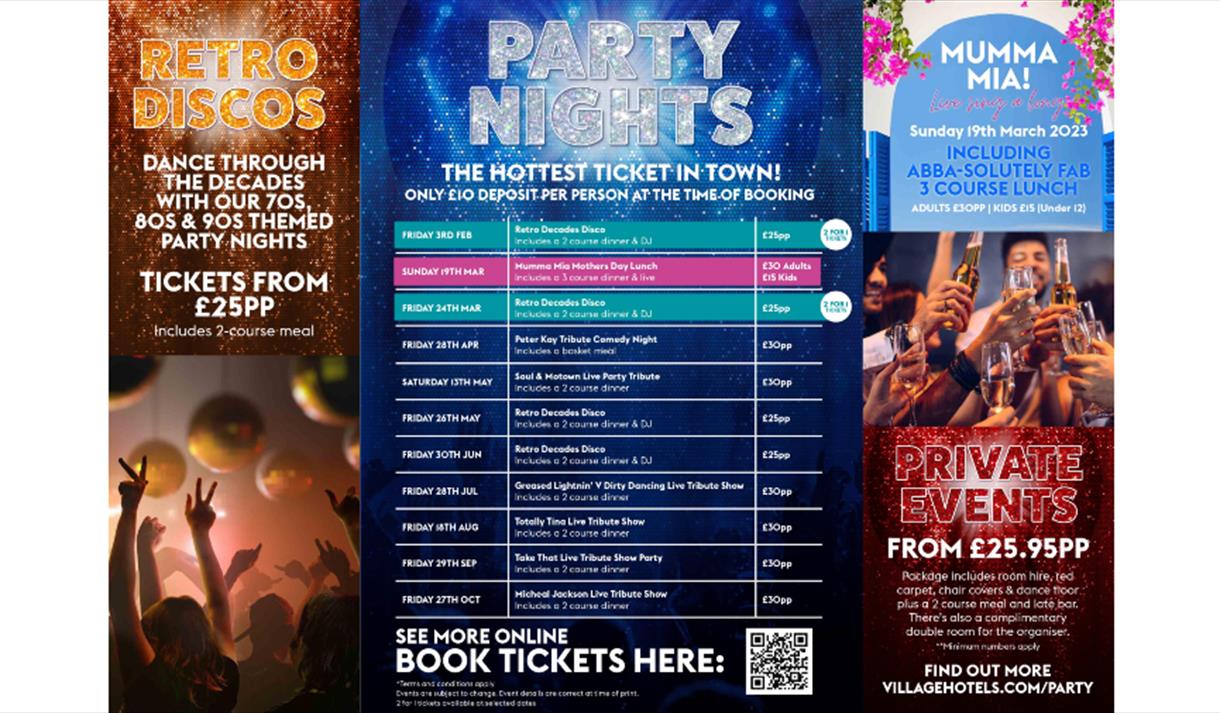 A flyer for Party Nights at The Village Hotel Bristol