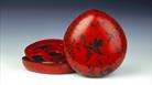 Red lacquer peach-shaped box and internal tray. Qing dynasty, 18th century at Museum of East Asian Art