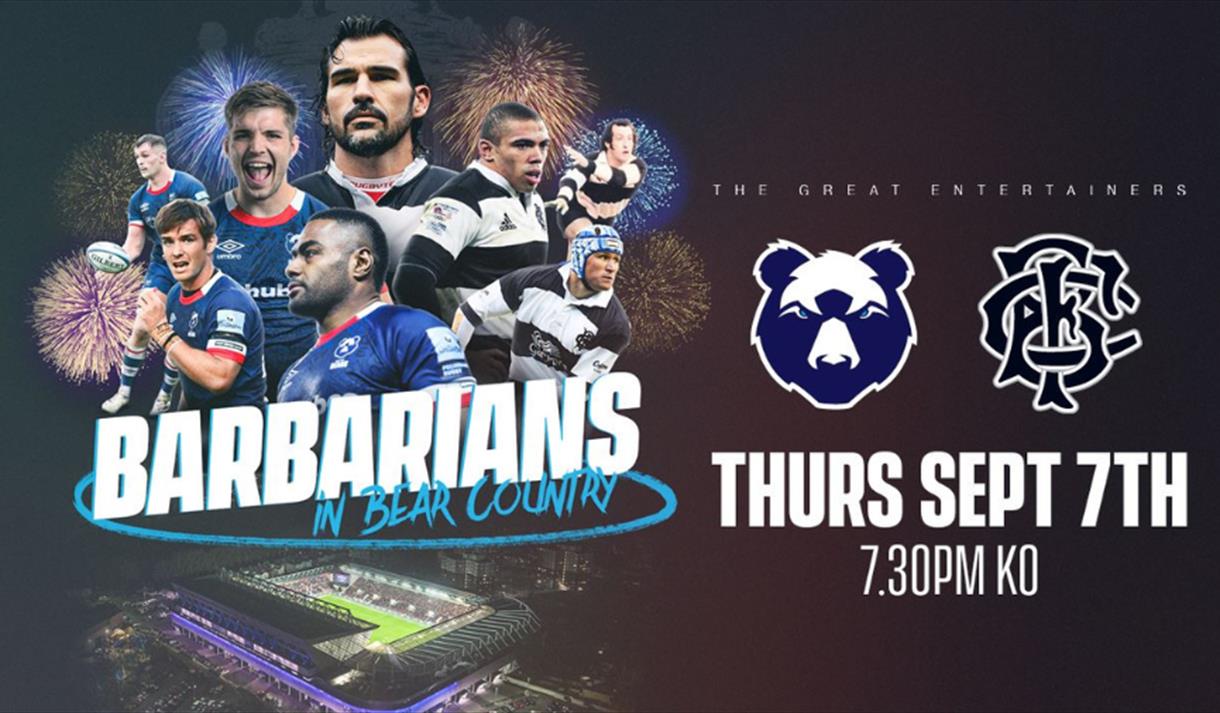 A poster advertising Bristol Bears vs Barbarians at Ashton Gate Stadium on Thursday 7 September
