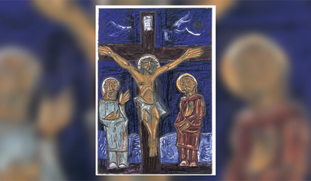 A drawing of Jesus crusified on the cross
