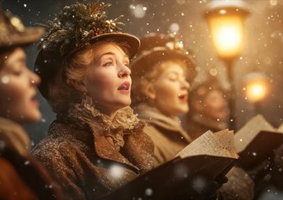 Woman singing underneath a street lamp outside