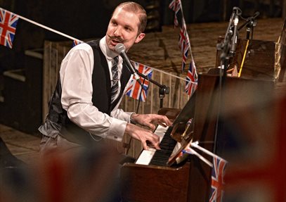 Tom Carradine at the piano. Join in with Carradine's Cockney Sing-a-long at Steam Town on Friday 11th April.