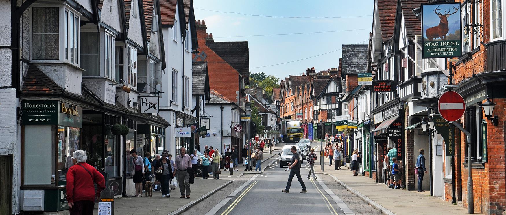 Lyndhurst High Street in the New Forest National Park