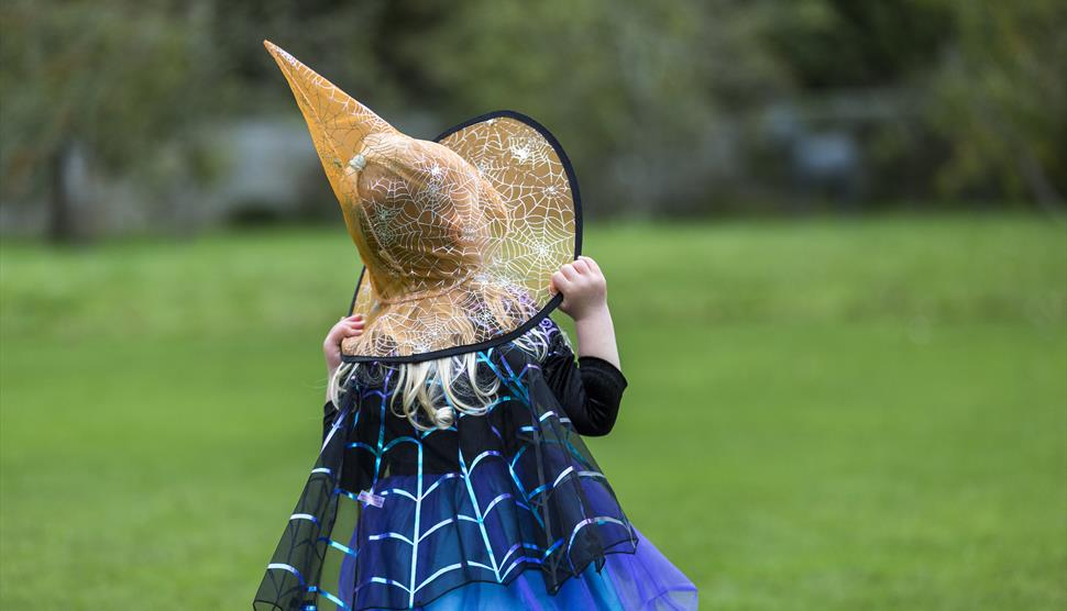 Girl in Witches Hat in gardens