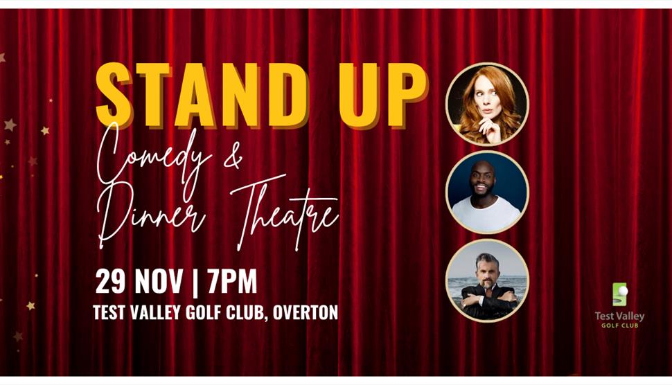 Comedy Night Poster, showing images of comedians at Test Valley Golf Club.