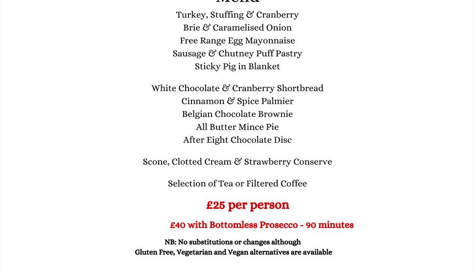 Wonderberrys Festive Afternoon Tea Menu