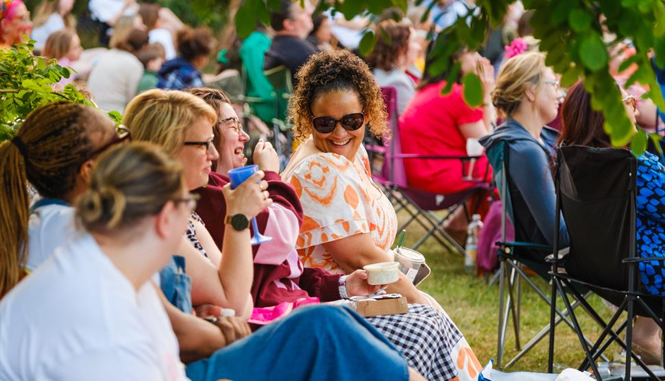 A crowd enjoy an outdoor event.
