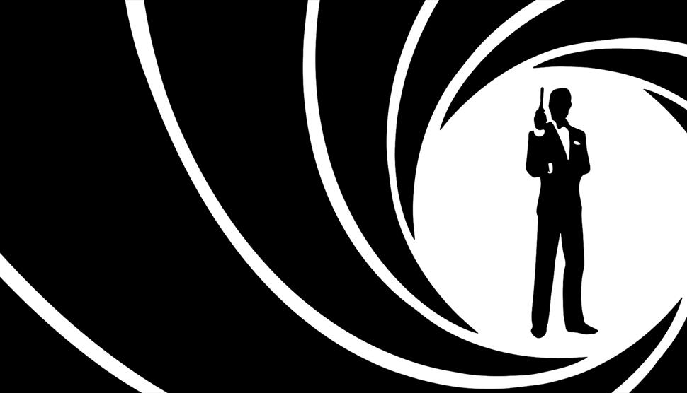 Classic black and white silhouette of a man holding a gun inside a lens