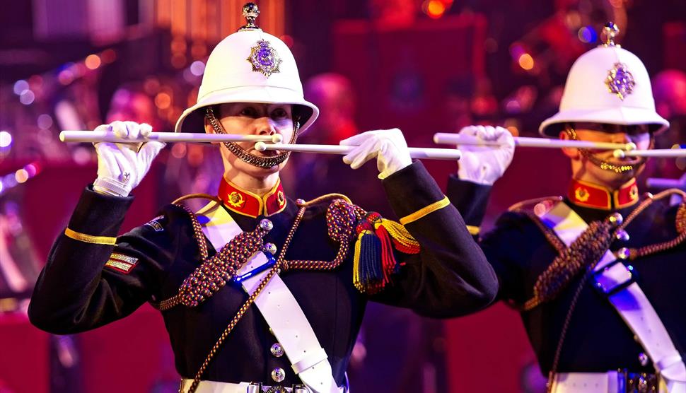 Photograph of drummers performing at The Christmas Concert