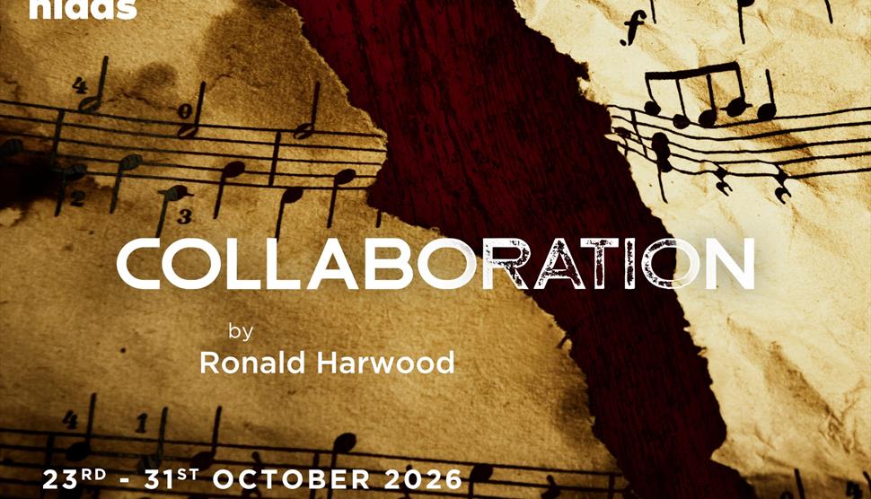 Collaboration poster showing a torn musical score.