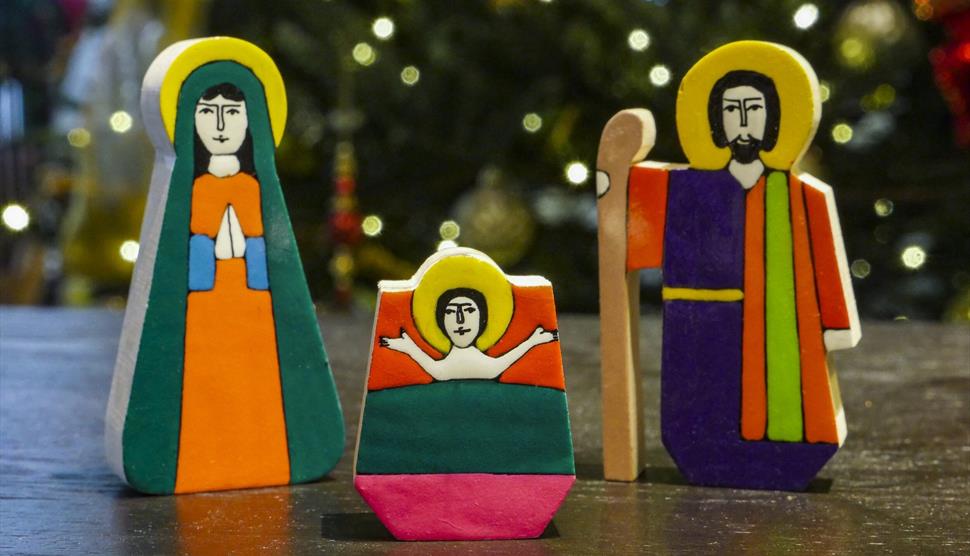 Photograph of three figurines for the Portsmouth Cathedral Crib Services