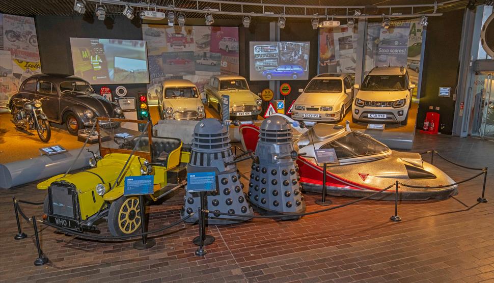 Doctor Who's futuristic Whomobile, Bessie and original Dalek at Beaulieu for 60th anniversary display