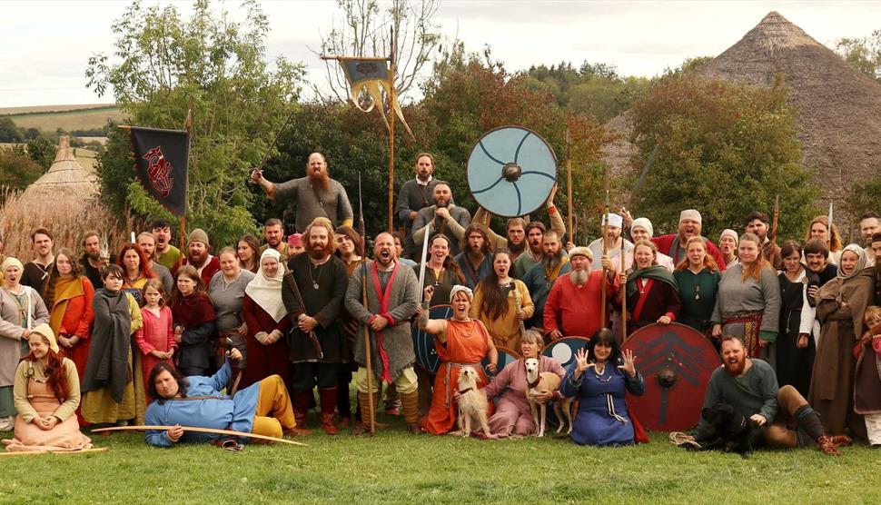 Viking reenactors look fierce going into battle.