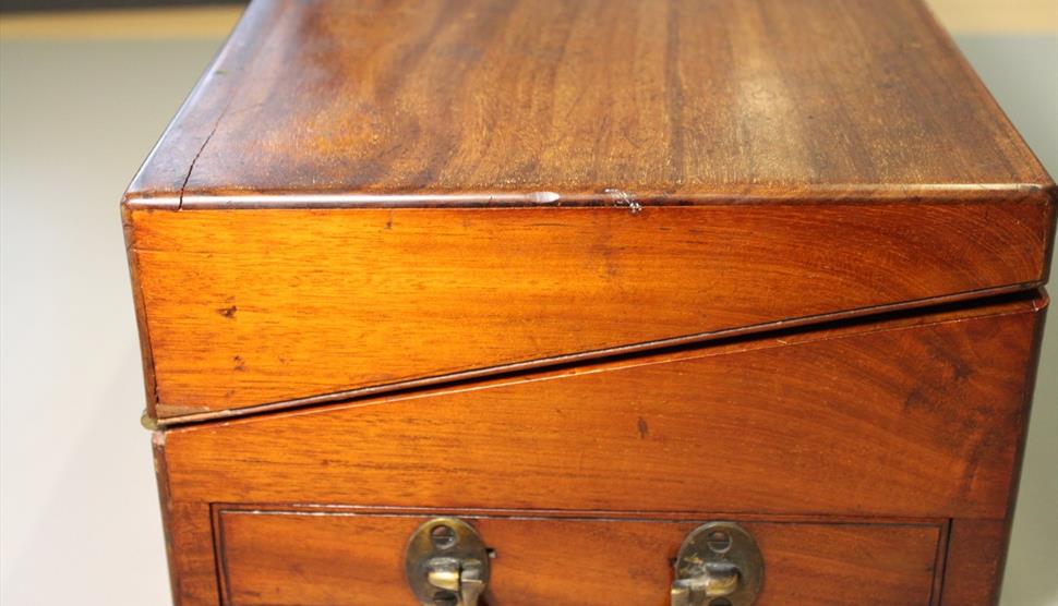 Jane Austen's Travelling Writing Desk on display at a space, Southampton