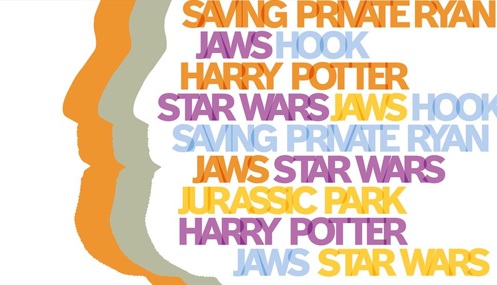 Graphic side face profile, next to it the film title for John Williams' most famous scores.