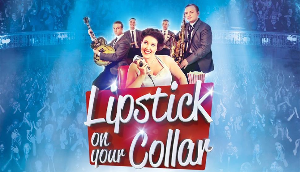 Poster for Lipstick on your Collar featuring a female singer and all male band.
