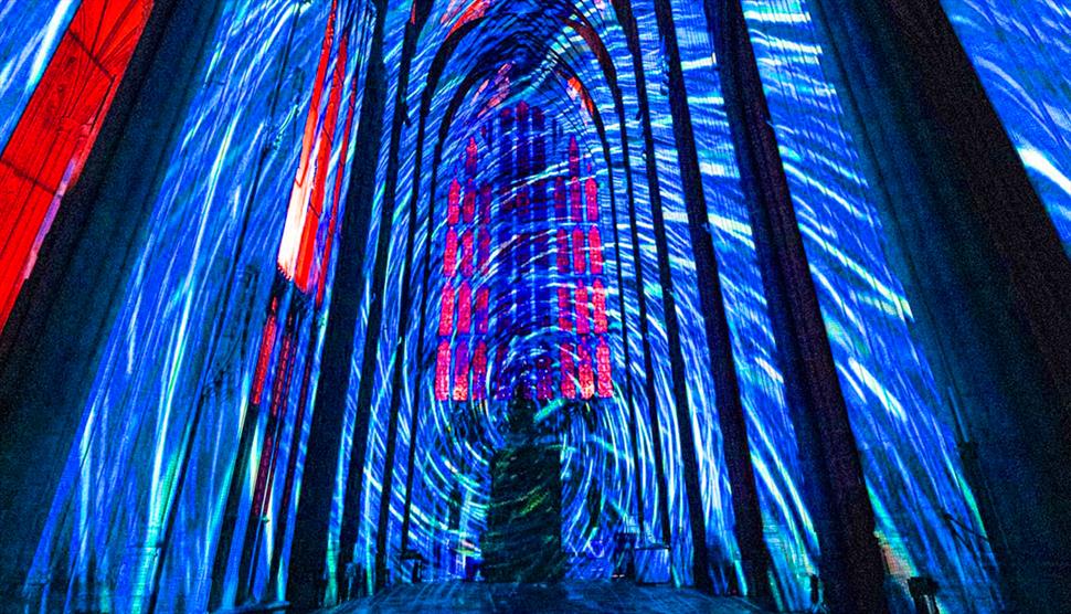 'The Elements' Immersive Light and Sound Show by Luxmuralis at Winchester Cathedral
