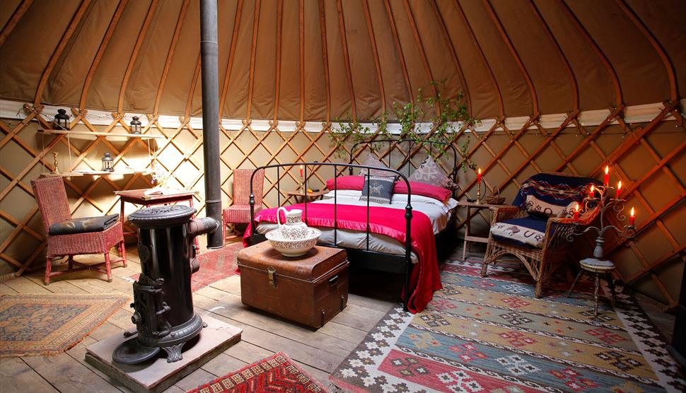 Interior of yurt at Adhurst Yurts