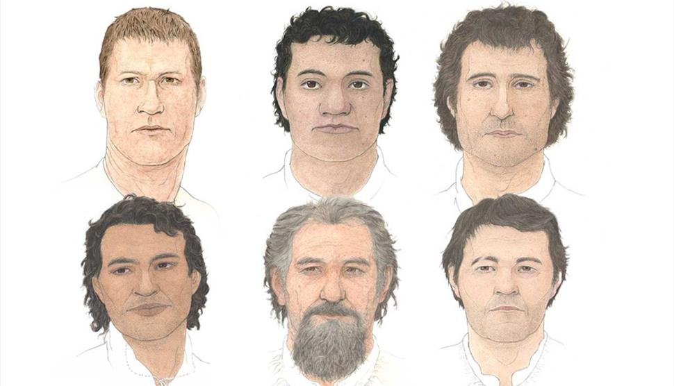 Illustrations of faces of men who would have served aboard the Mary Rose