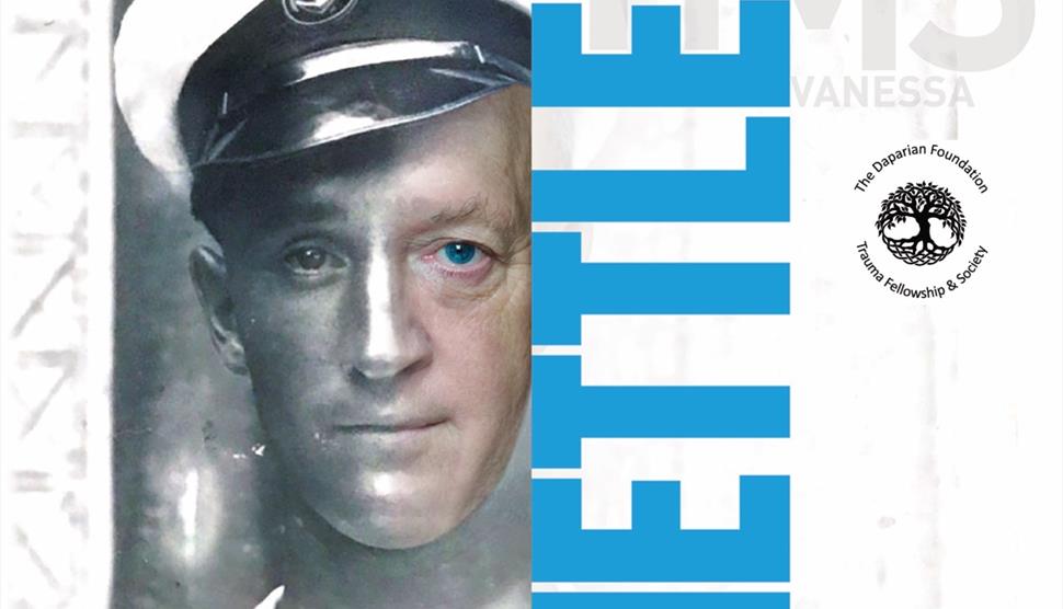 A vintage photo overlaid with a modern man's face