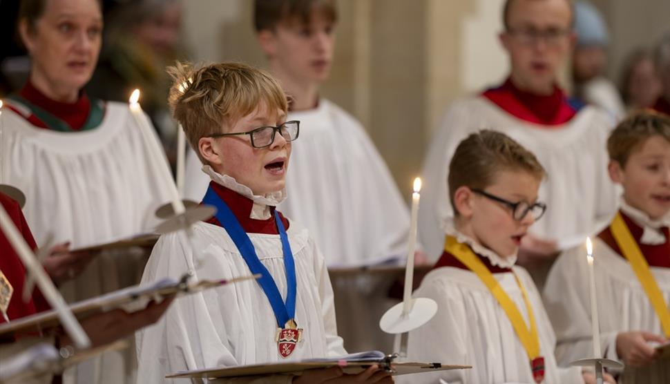 Choristers singing traditional hymns during Midnight Mass at Portsmouth Cathedral