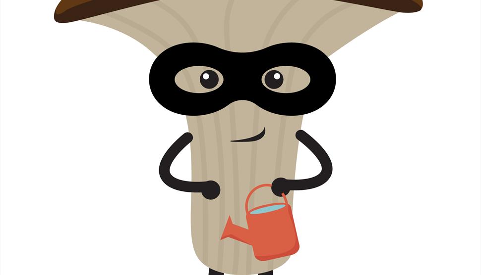 Fungus character holding a bucket